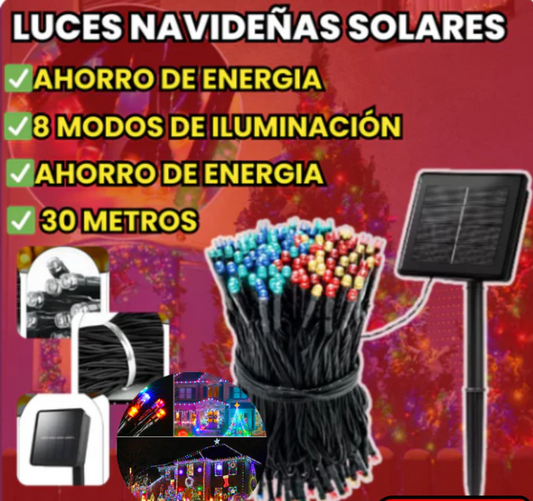 LUCES NAVIDEÑAS CON PANEL SOLAR 30 METROS MULTICOLOR®V / ENVÍOS GRATIS 🎁