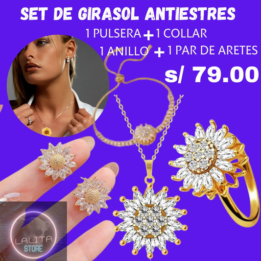 🌻✨ SET DE COLLAR+ANILLO+ARETES ANTIESTRES GIRASOL GIRATORIO®✨🌻 | ENVIO GRATIS 🤩